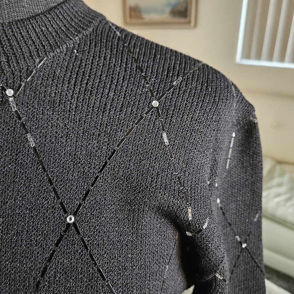 *St. John* Black Knitting Dress with Silver Accents - Picture 3 of 14